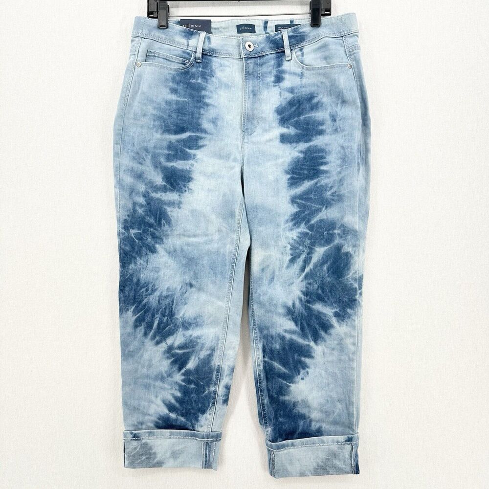 Tie Dye Jeans J Jill Womens 16 High Rise Cropped Island Blue Denim Coastal NEW